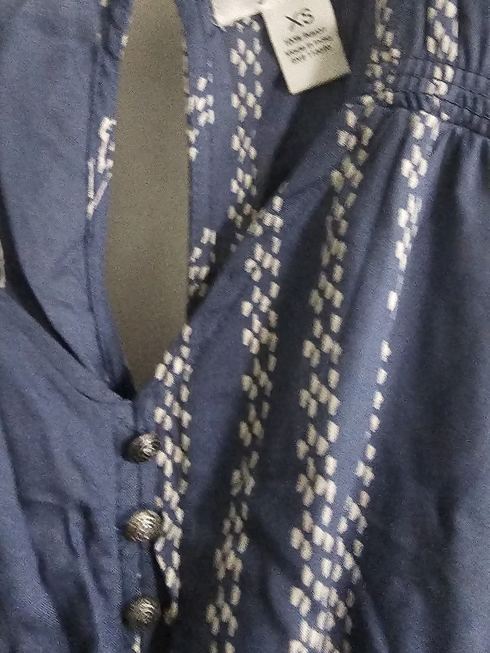 Blue Boho Button-Front Tunic with White Embroidery
